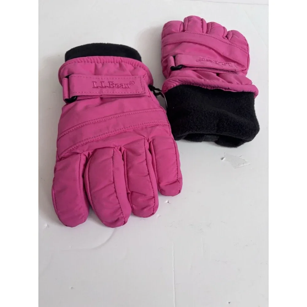LL BEAN Mitten Gloves Primaloft Insulated Lined Kids L  NEW Pink/Black